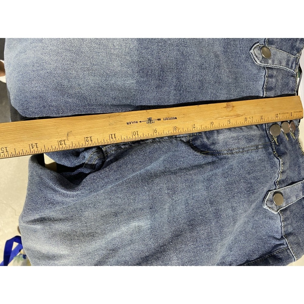 High Waisted Wide Leg Jeans Light Wash Button Fly Snap Hem Denim Blue - Picture 9 of 14